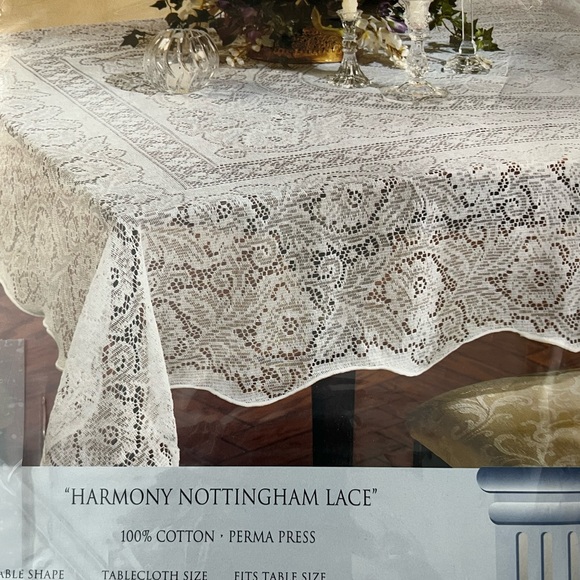 Home Trends Harmony Nottingham Lace White 60 X 92 Rectangle Tablecloth Cotton - Picture 6 of 7